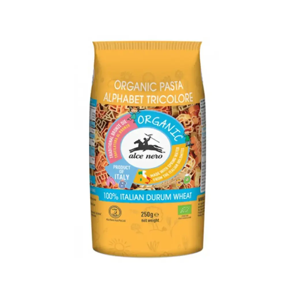 [ALCE NERO] Organic Pasta Alphabet Tricolore 100% Italian Durum Wheat (250g)
