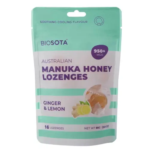 [HLW-ORM-GDIS-16PC-519] [BIOSOTA] Manuka Honey Lozenges Ginger And Lemon (16 pcs)